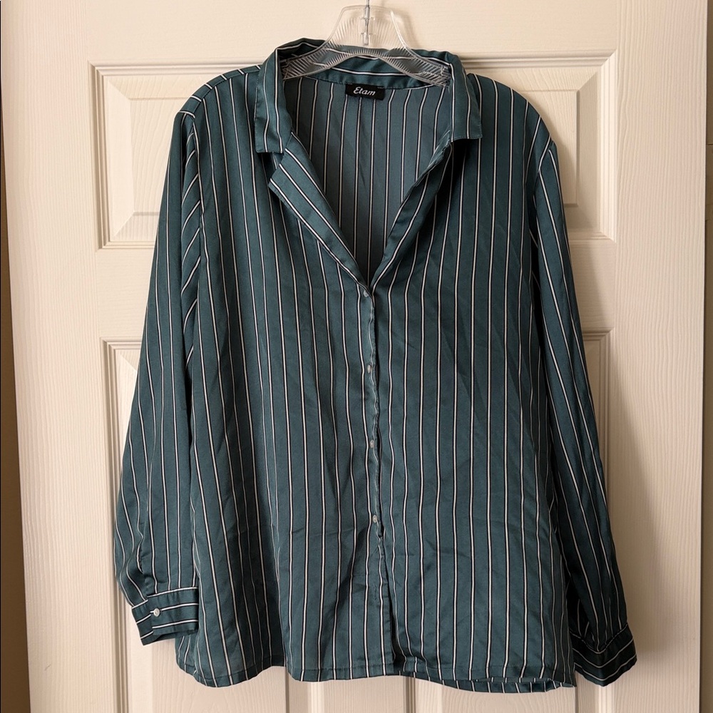 Elan Teal Striped Women's Pajama Top
